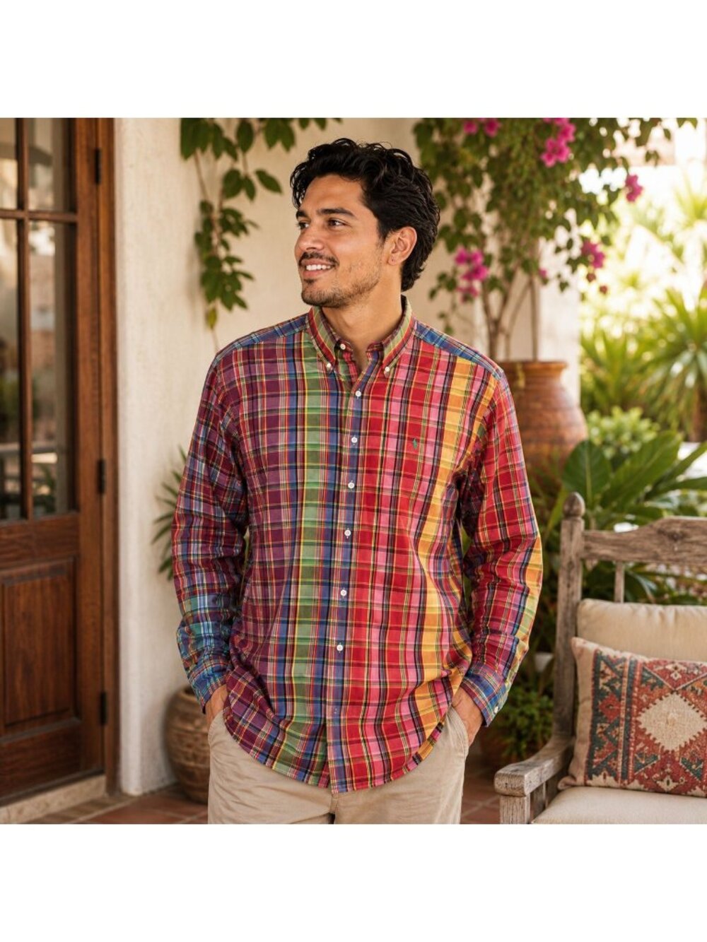 Ralph Lauren Classic Fit XL Patchwork Madras Plaid Button Down LS Cotton Preppy